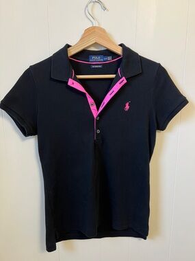 Polo Ralph Lauren Black Pink Pony Slim Fit Stretch Tailored Skinny Polo Shirt M
